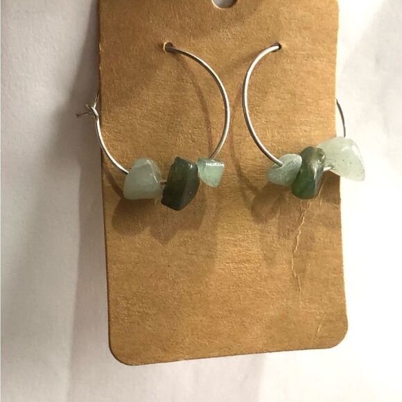 Natural Green Stone Dainty Hoop Earrings  (a)123 - Picture 7 of 10